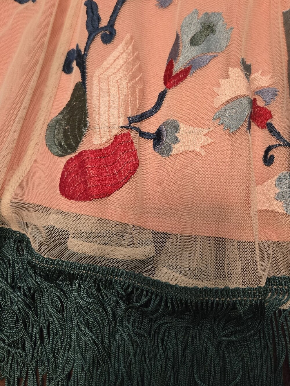 Anthropologie Akemi + Kin Fringed Tulle Skirt Pastel Peach Intricate Floral 12 - Picture 2 of 11